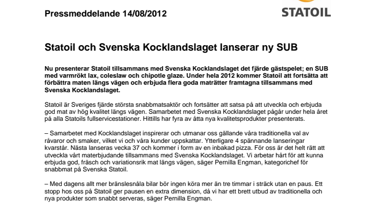 Statoil och Svenska Kocklandslaget lanserar ny SUB