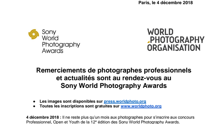 Remerciements de photographes professionnels et actualités sont au rendez-vous au  Sony World Photography Awards