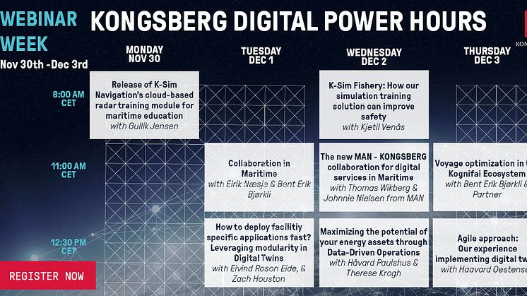 Kongsberg Digital will host a webinar week, with a series of Power Hours on digital maritime technologies