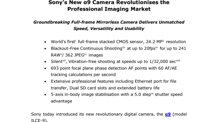 Sonyn uusi α9-kamera mullistaa ammattilaisten kameramarkkinan