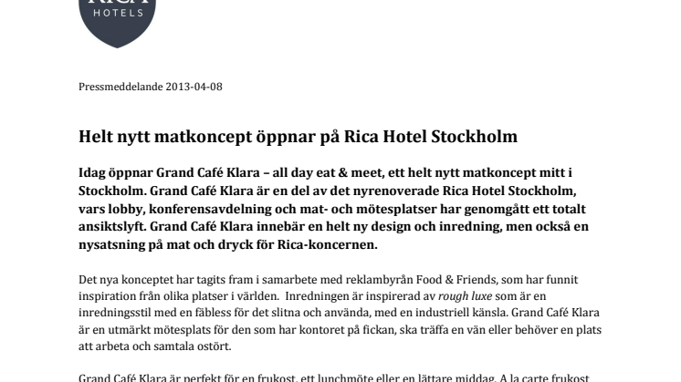 Helt nytt matkoncept öppnar på Rica Hotel Stockholm