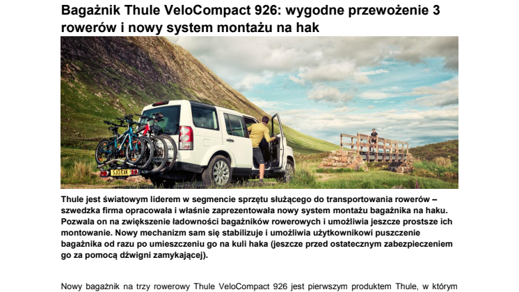 Bagażnik Thule VeloCompact 926: wygodne przewożenie 3 rowerów i nowy system montażu na hak