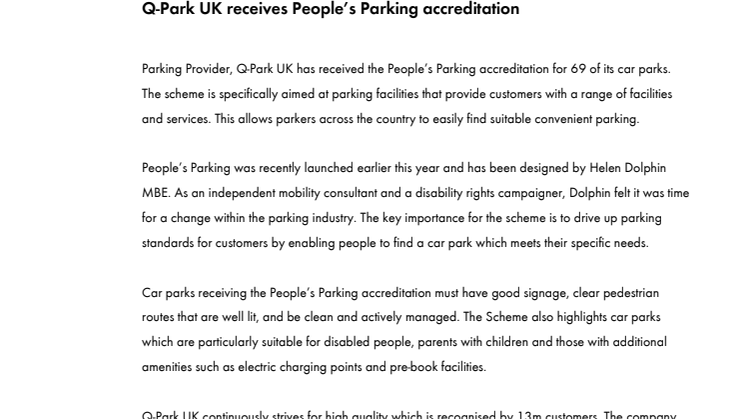 Q-Park UK receives People’s Parking accreditation