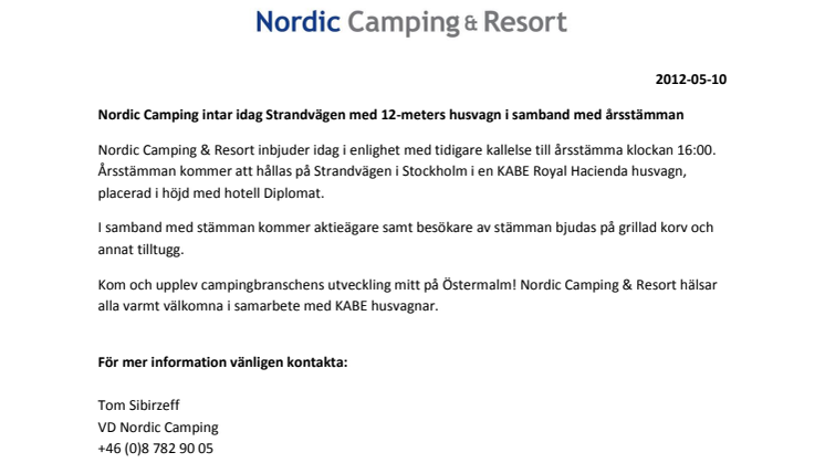 Nordic Camping & Resort intar idag Strandvägen i Stockholm med 12-meters KABE husvagn 