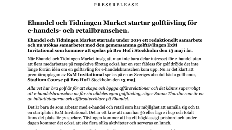 Ehandel och Tidningen Market startar golftävling för e-handels- och retailbranschen.