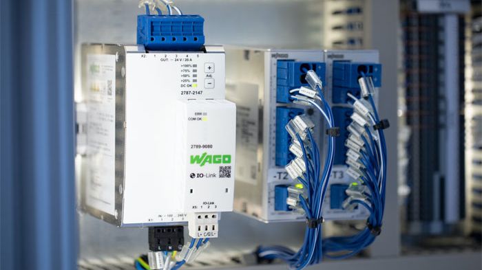 Strømforsyningen WAGO Pro 2 med 24V/20A tilbyder en kommunikationsgrænseflade til overvågning og konfiguration. Kilde: WAGO