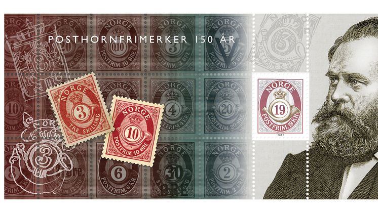 REKORDHOLDER: Det norske posthornfrimerket er 150 år i 2022. FOTO: Posten