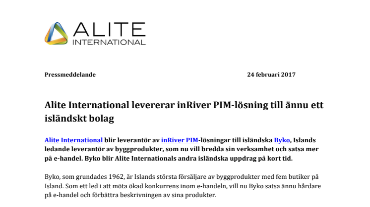 Alite International levererar inRiver PIM-lösning till ännu ett isländskt bolag  