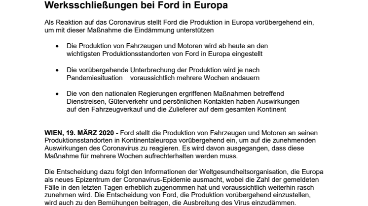 Werksschließungen bei Ford in Europa