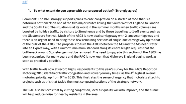 RAC backs proposals for improvements to the A303
