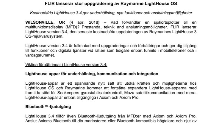 Raymarine: FLIR lanserar stor uppgradering av Raymarine LightHouse OS