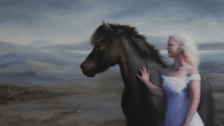 Ett av de vackra verk som hänger under utställningen; "Flickan och hästen YFIR SPRENGISAND" av Sigríður Huld Ingvarsdóttir.