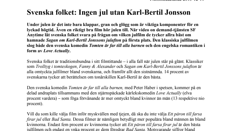 Svenska folket: Ingen jul utan Karl-Bertil Jonsson 