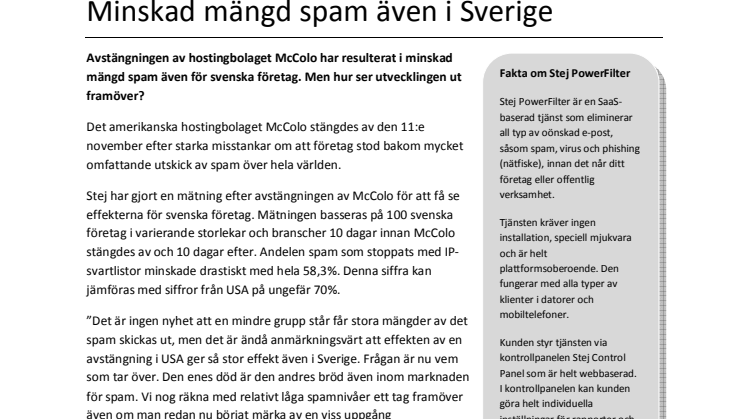 Minskad mängd spam även i Sverige