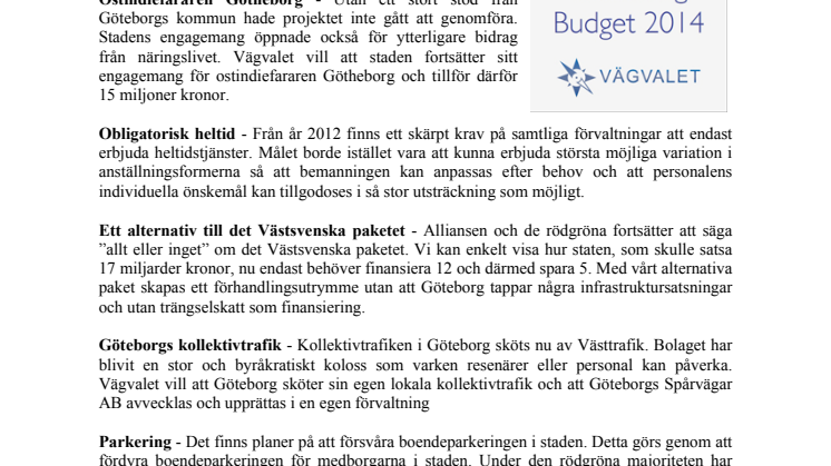 Sammanfattning - Budget 2014 för Göteborg Stad