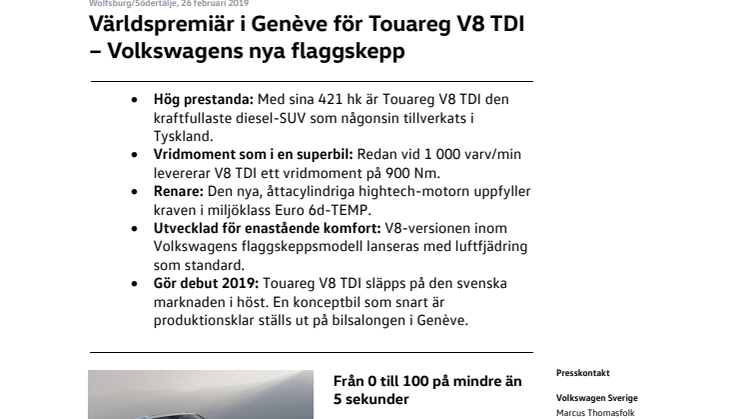 Världspremiär i Genève för Touareg V8 TDI – Volkswagens nya flaggskepp