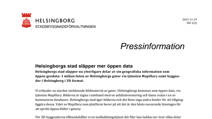 ​Helsingborgs stad släpper mer öppen data
