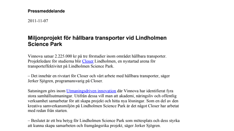 Miljonprojekt för hållbara transporter vid Lindholmen Science Park