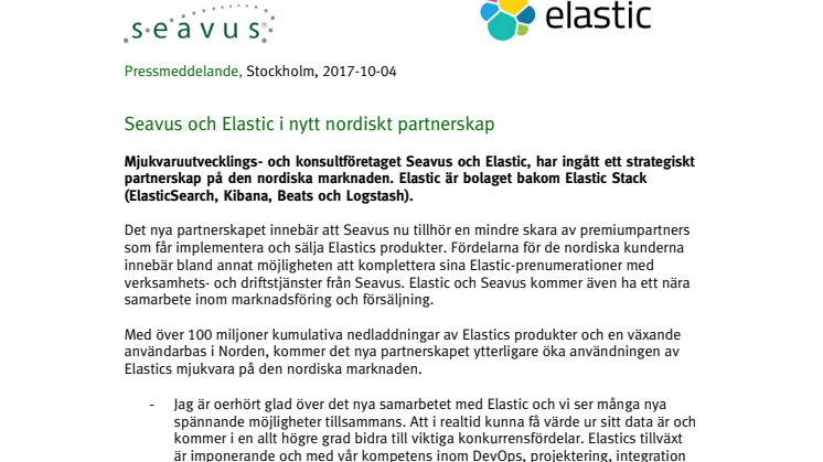 Seavus och Elastic i nytt nordiskt partnerskap