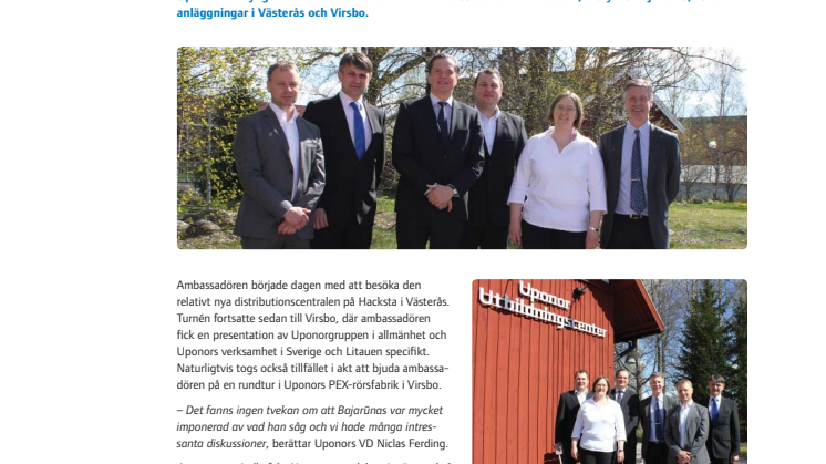 Ambassadör besöker Uponor i Västerås och Virsbo