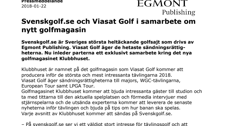 Svenskgolf.se och Viasat Golf i samarbete om nytt golfmagasin