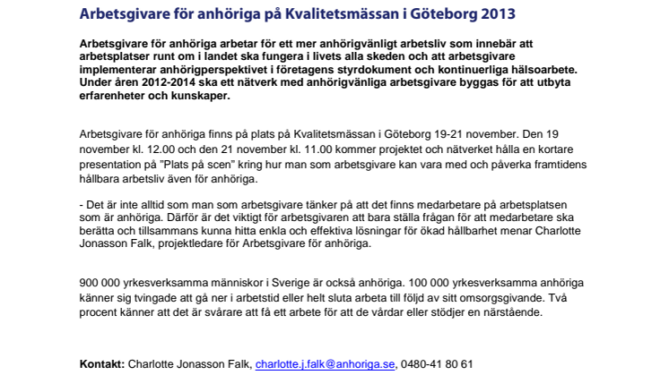 Arbetsgivare för anhöriga på Kvalitetsmässan i Göteborg 2013