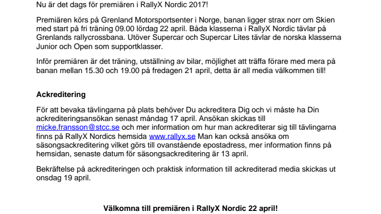 Mediainbjudan RallyX Nordic premär 2017