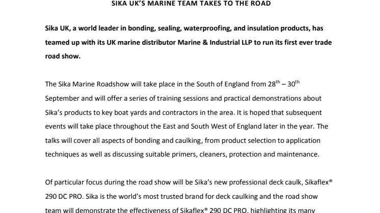 Sika UK: Sika’s Marine Team Takes to the Road