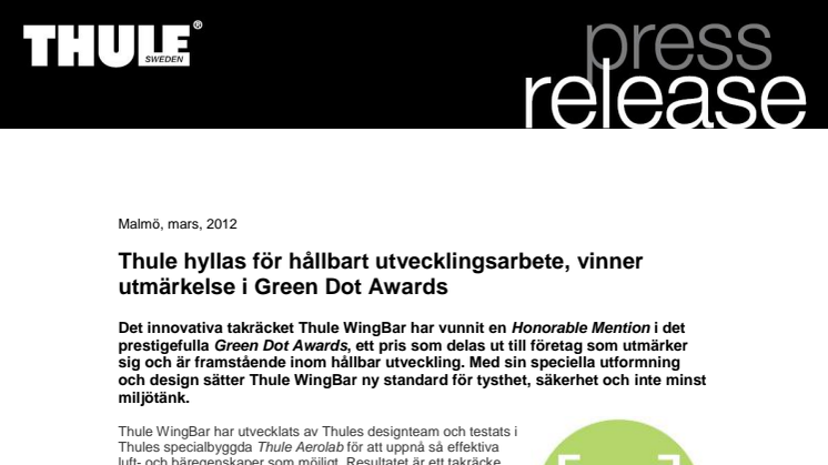 Thule hyllas för hållbart utvecklingsarbete, vinner utmärkelse i Green Dot Awards