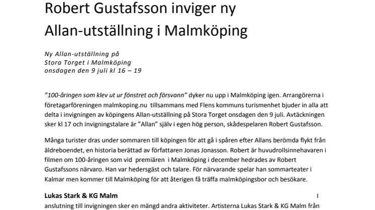 Robert Gustafsson inviger ny Allan-utställning i Malmköping