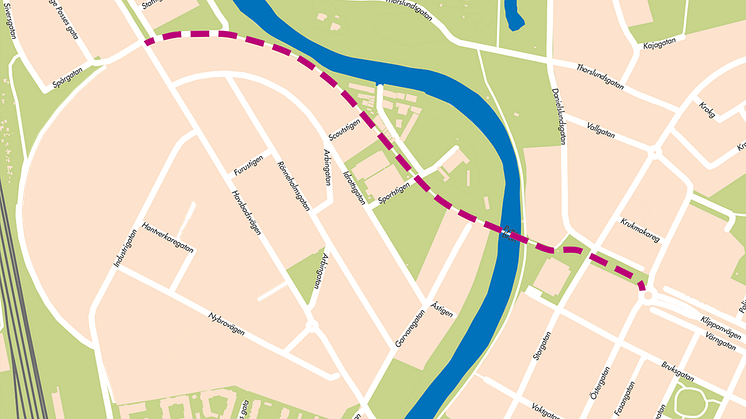 Kartbilden är en visualisering av var Klippanvägens förlängning skulle kunna sträcka sig. Vägens exakta utformning är ännu inte beslutad utan kartans syfte är att ge en uppfattning av området