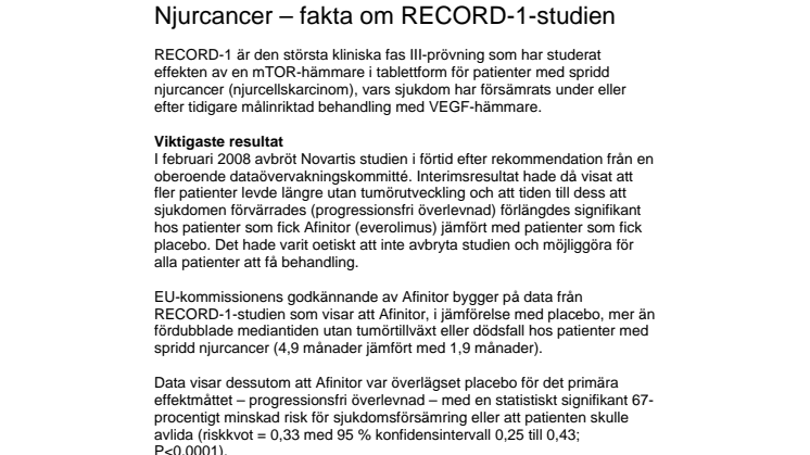 Njurcancer - fakta om RECORD-1-studien