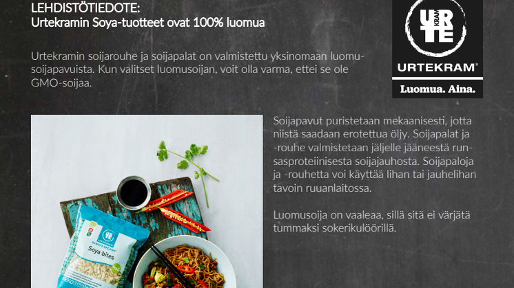 Urtekram Soya-tuotteet ovat 100% luomua