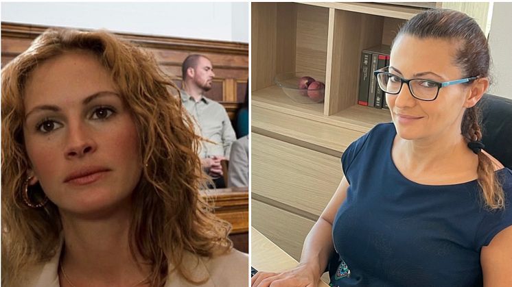 Left: Julia Roberts plays "Erin Brockovich". Right: Real life legal champion Adriana Stoyanova