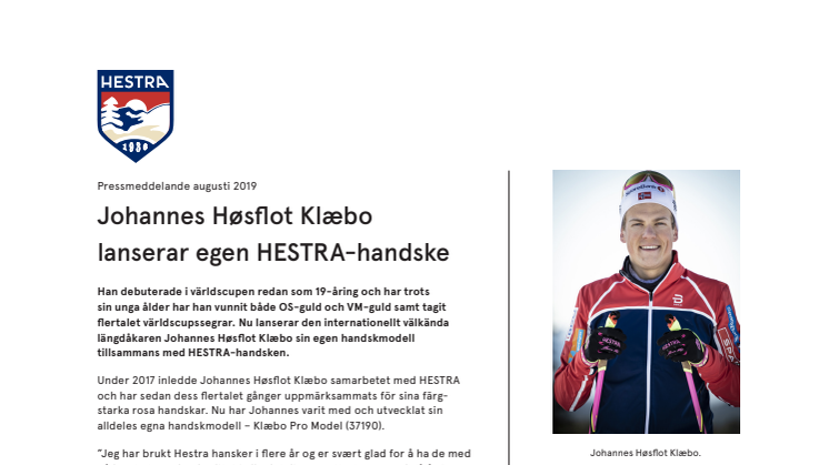 Johannes Høsflot Klæbo lanserar egen HESTRA-handske