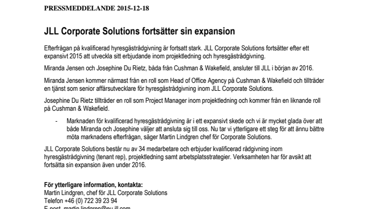 JLL Corporate Solutions fortsätter sin expansion 