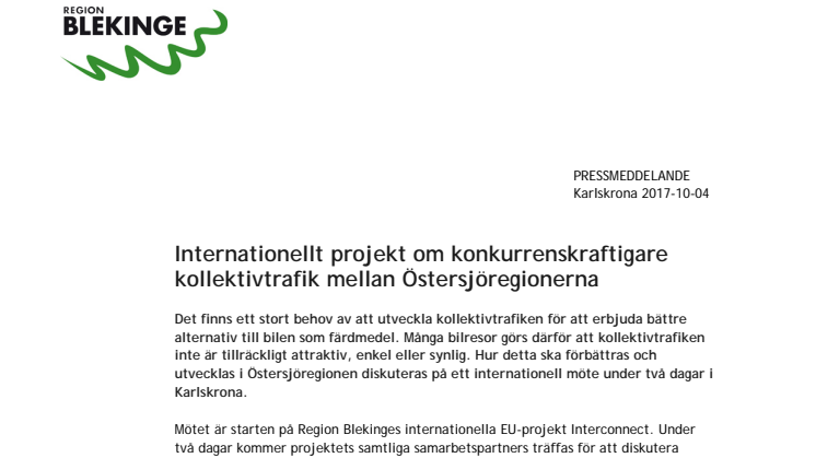 Internationellt projekt om konkurrenskraftigare kollektivtrafik mellan Östersjöregionerna