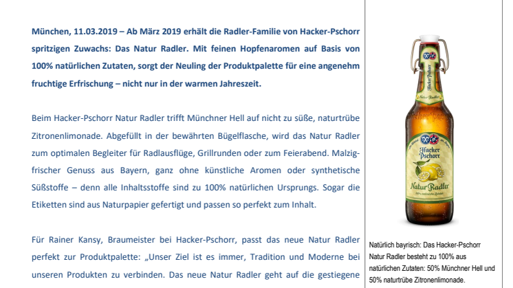 Natürlich bayrisch: Hacker-Pschorr Natur Radler 