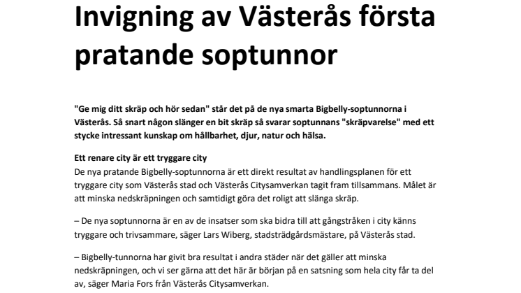 Invigning av Västerås första pratande soptunnor