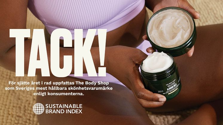 The Body Shop uppfattas som branschbäst på hållbarhet enligt svenska konsumenter – sjätte året i rad!