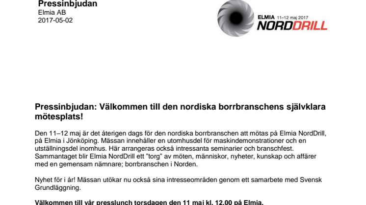 Pressinbjudan: Välkommen till den nordiska borrbranschens självklara mötesplats!