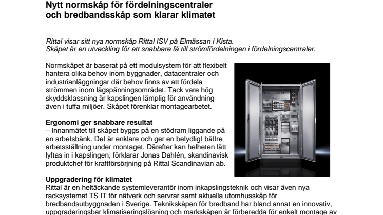 Nytt normskåp för fördelningscentraler och bredbandsskåp som klarar klimatet