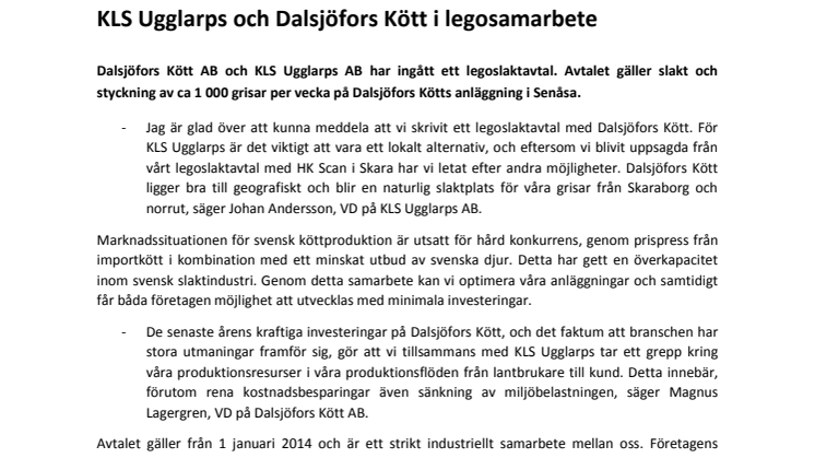 KLS Ugglarps och Dalsjöfors Kött i legosamarbete