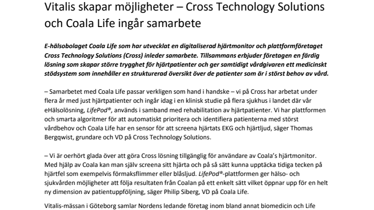 Vitalis skapar möjligheter – Cross Technology Solutions och Coala Life ingår samarbete