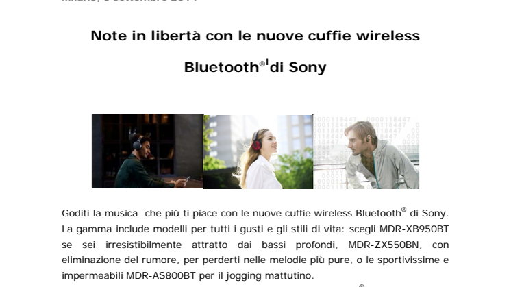Note in libertà con le nuove cuffie wireless Bluetooth®  di Sony