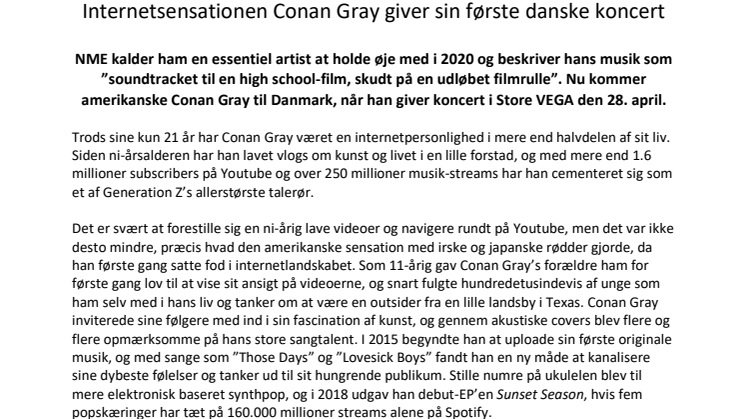 Internetsensationen Conan Gray giver sin første danske koncert