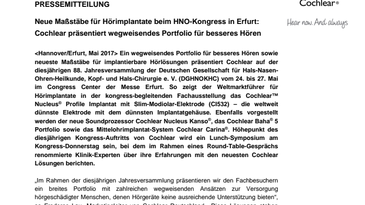 Neue Maßstäbe für Hörimplantate beim HNO-Kongress in Erfurt