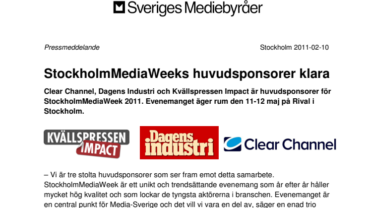 StockholmMediaWeeks huvudsponsorer klara 
