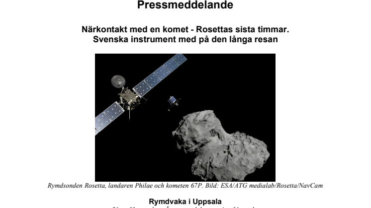 Närkontakt med en komet - Rosettas sista timmar. Svenska instrument med på den långa resan 