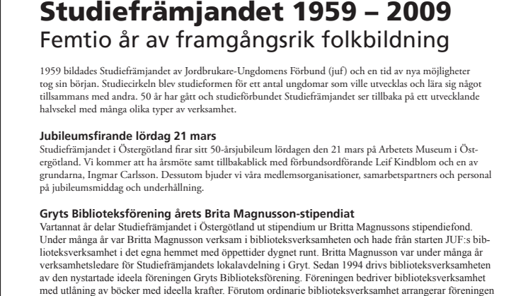 Studiefrämjandet 1959 - 2009; femtio år av framgångsrik folkbildning